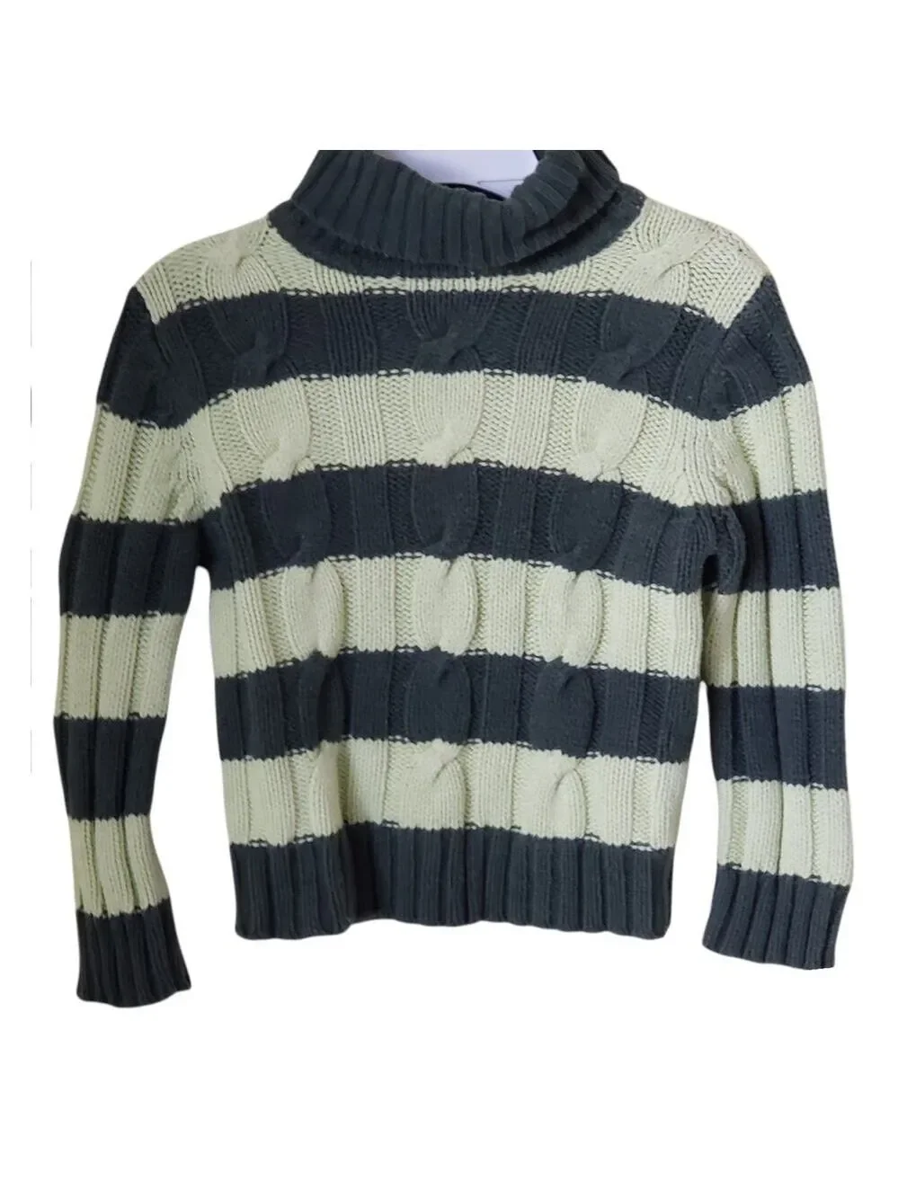 Girl's Green Striped ‎ Turtle Neck Knit Sweater Size Small (5/6)